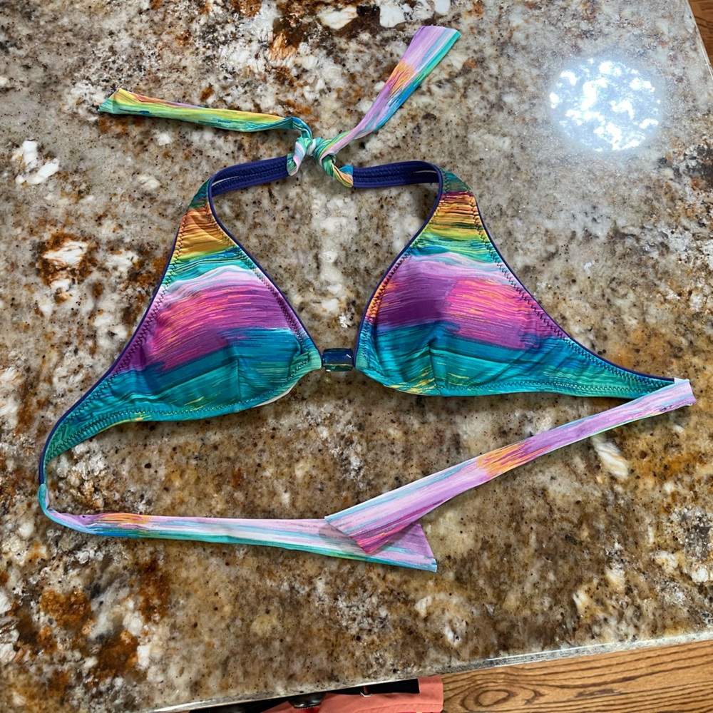 ABS Allen Schwartz Multicolor Padded Triangle Bikini Top Size 10 EXC
